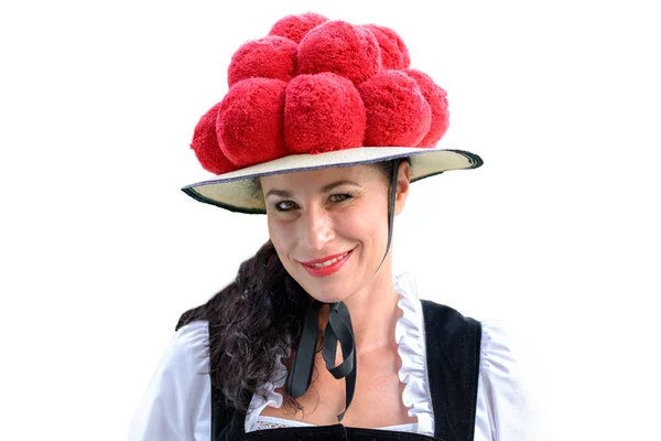 Mujer atractiva vistiendo una Bollenhut tradicional —  Fotos de Stock