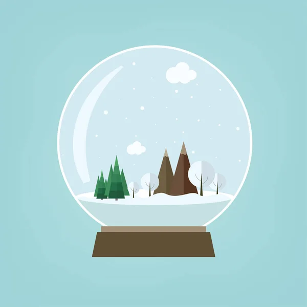 Globo de neve com paisagem de inverno — Vetor de Stock