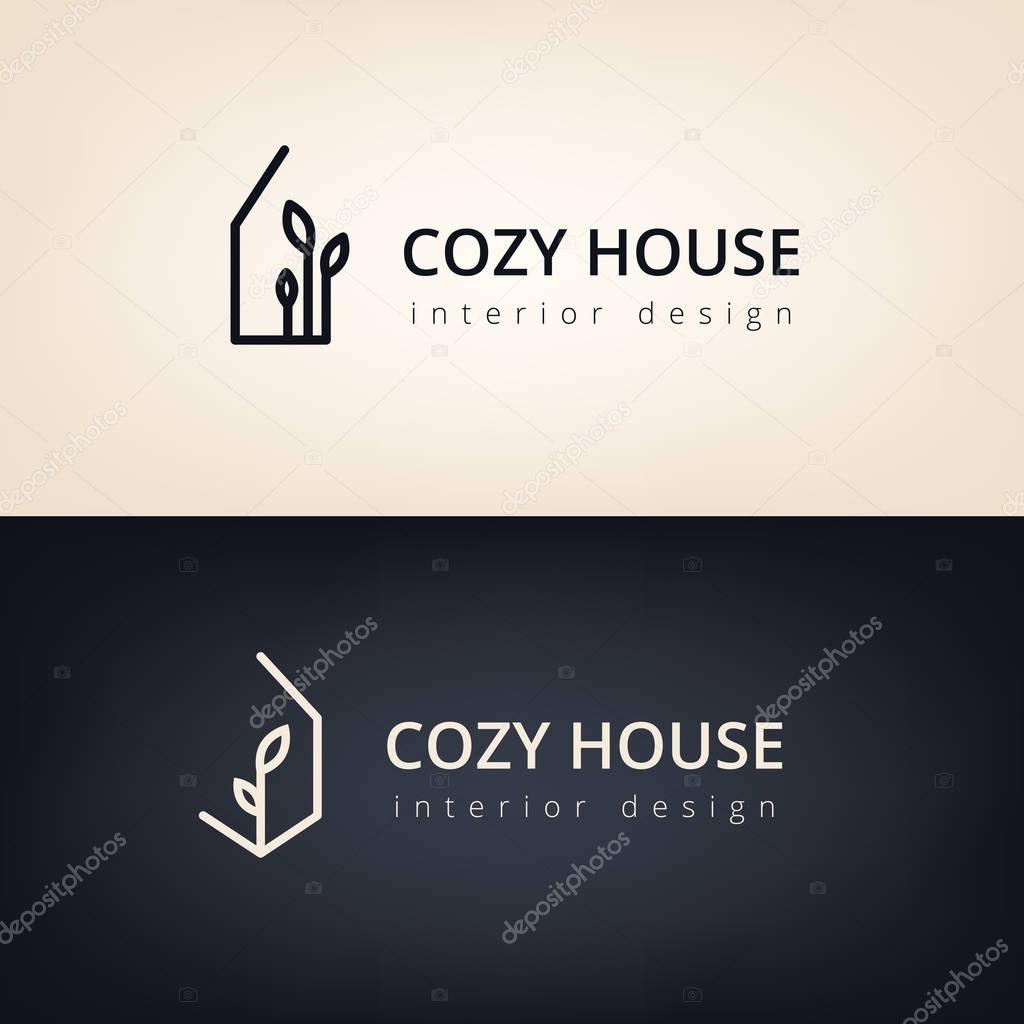 Cozy house. Interior design logo. Sign. Eco-design. Smart House