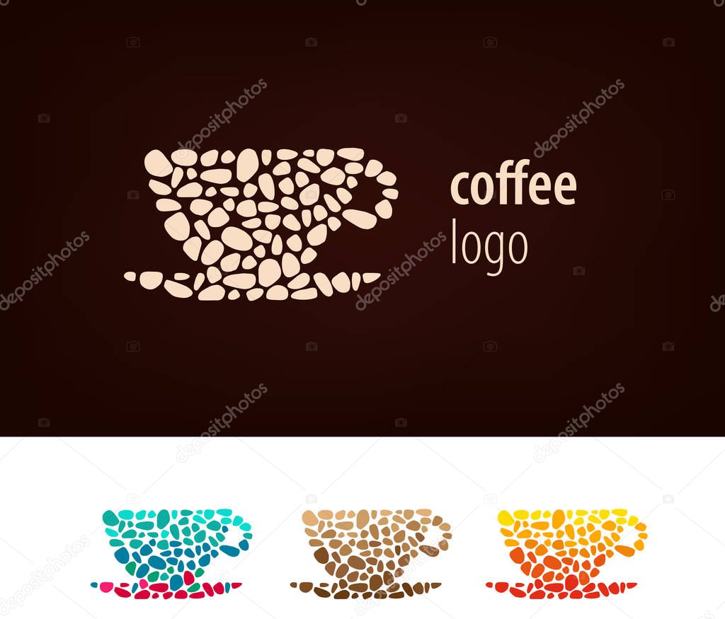 Coffee cup logo, bright mosaic design