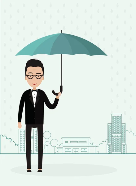 Un hombre con un paraguas en la ciudad — Archivo Imágenes Vectoriales