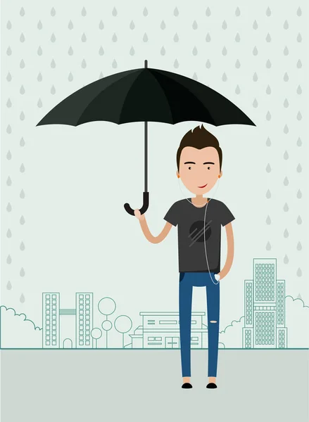 Человек с зонтиком в городе — стоковый вектор