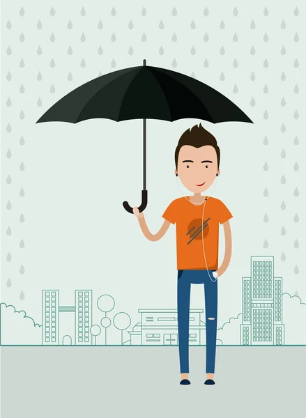 Человек с зонтиком в городе — стоковый вектор