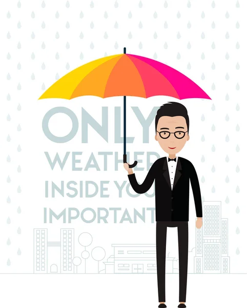 Человек с зонтиком, погода внутри тебя надпись — стоковый вектор