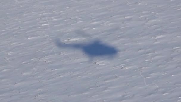 The shadow of the helicopter glides over the snow — Stock video