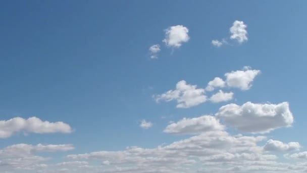 Временной зажим белых пушистых облаков над голубым небом — стоковое видео