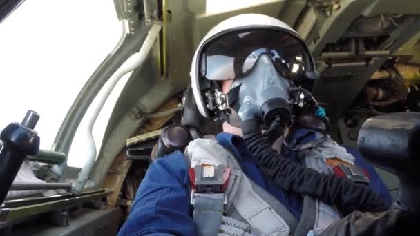 Pilot in helmet and gloves — Stock Video