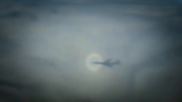 De schaduw van het vliegtuig op de wolken — Stockvideo