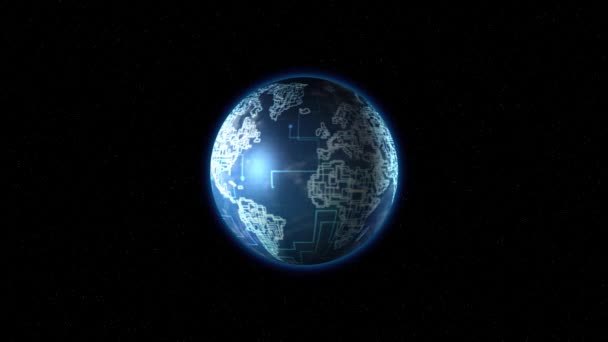 Jorden med blå linjer roterar — Stockvideo