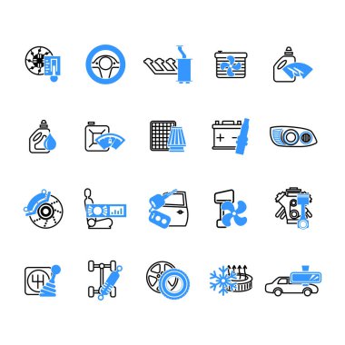 Web sitesi için çizimler bir dizi - vektör simgeleri araba parçaları motor pil benzinli frenler vites kutusu Webit.Top direksiyon yağı