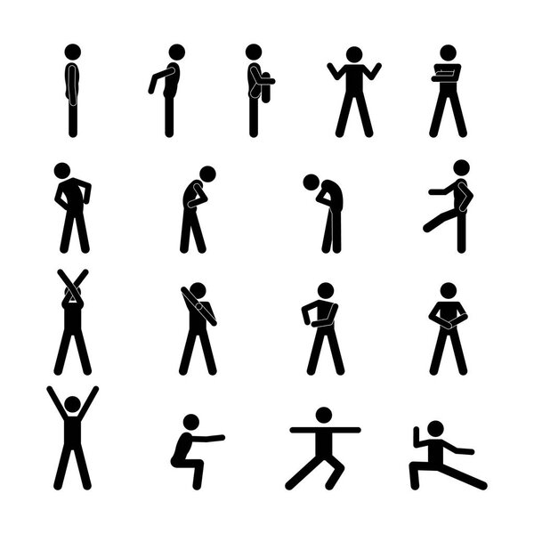 A set of illustrations stick figure for website - vector icons little human physical jerks sport training load people exercise coaching silhouette pictogram icon of Webit.Top