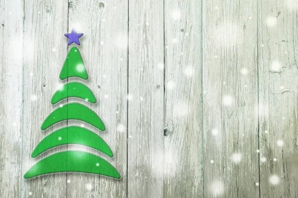 Yeni yıl ve Noel kavramsal ağacı ahşap bir zemin üzerine. — Stok fotoğraf