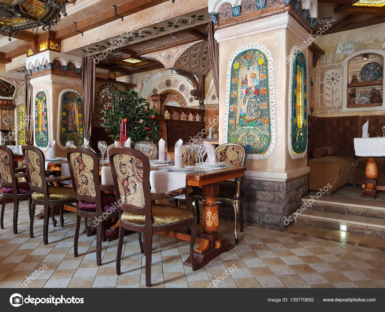 The Interior Of The Restaurant Is In Russian Style Stock