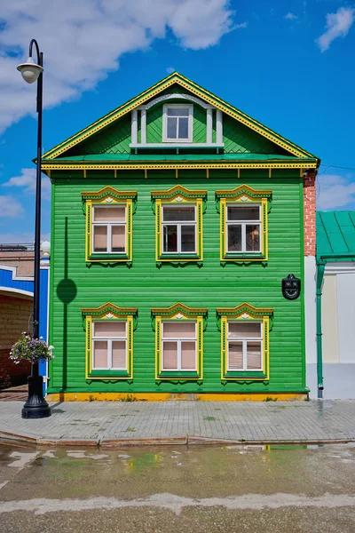 Russia Kazan June 2019 Old Wooden Multi Color Houses Area — Stock Photo, Image