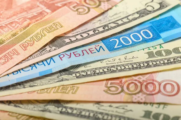 Kontantsedelbakgrund Bakgrunden Till Amerikanska Och Ryska Sedlarna Dollar Och Rubel — Stockfoto