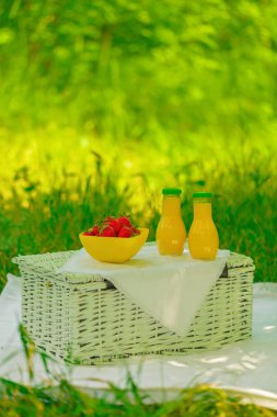 Yaz saati: piknik çim - suyu ve çilek. 