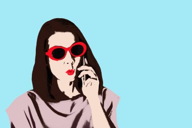 Fotoğraf pop sanat tarzı. Kadın elbise ve içinde güneş gözlüğü 