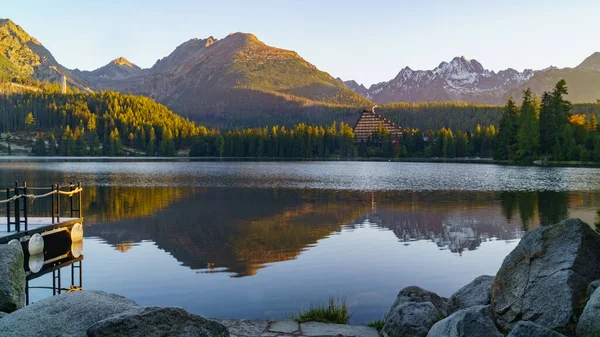 Panorama Mozzafiato Strbske Pleso Con Parco Nazionale Degli Alti Tatra — Foto Stock