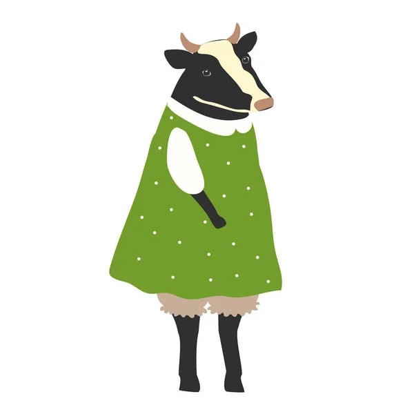 Αγελάδα στο πράσινο φόρεμα — Διανυσματικό Αρχείο