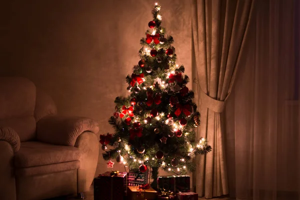 Cozy home evening with Christmas tree