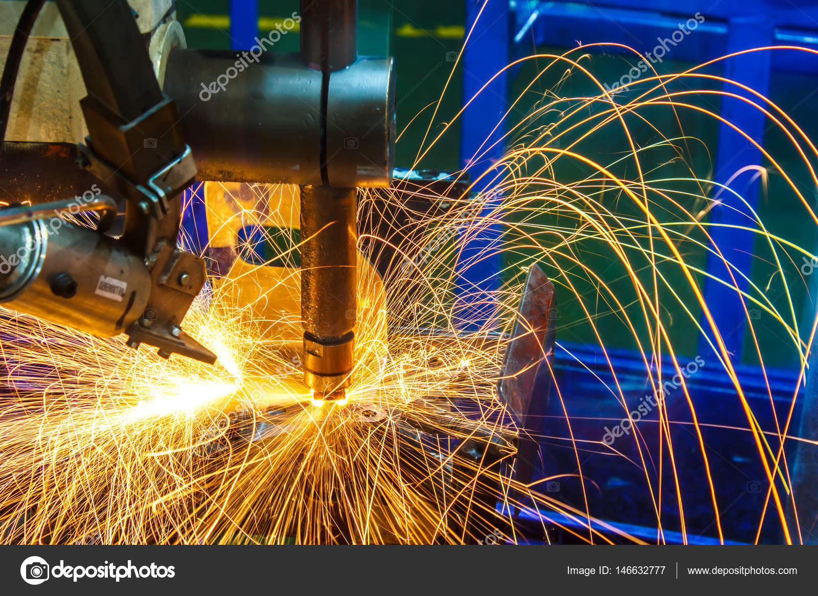 Industrial, automotive spot welding, in a car factory with sparks Stock Photo by ©wirapong6995