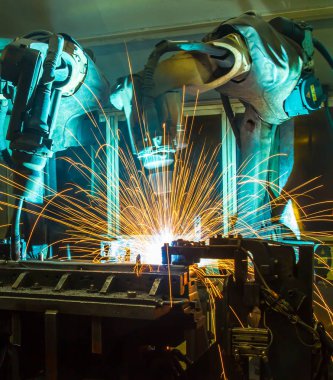 Kaynak bir araba fabrikasında robotlar Makinası imalatı, sanayi