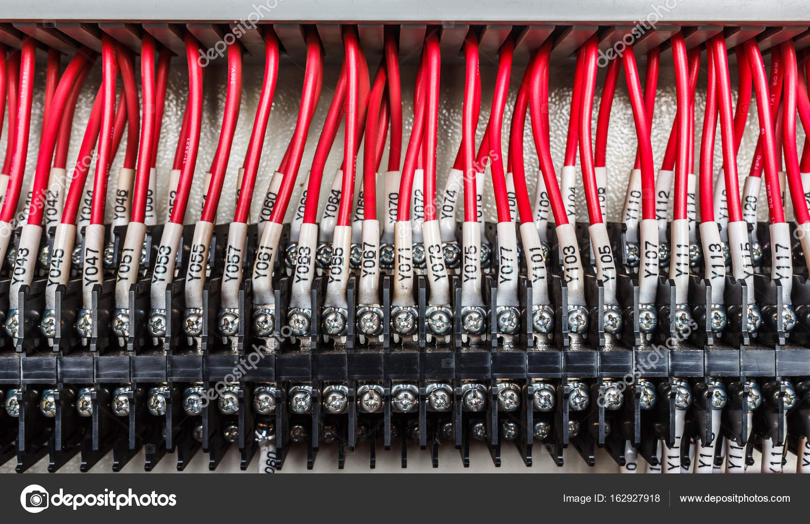 Wiring Control panel with wires industrial factory Stock Photo by