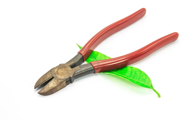 Tool Cutting Wire Power Cable Pliers White Background — Stock Photo, Image