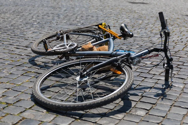 Rome, İtalya - Nisan 2017 yaklaşık: Kırmızı kedi gizler arkasında bir bisiklet 