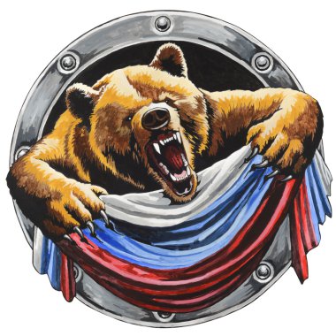 Rus bayrağı ile ayı