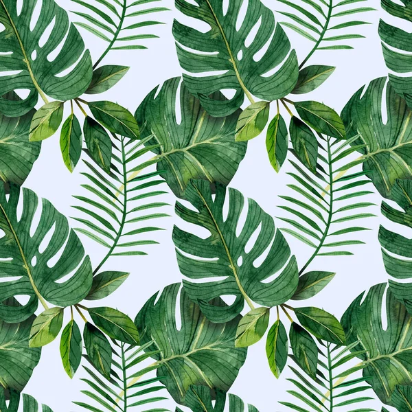 Ein Nahtloses Muster Mit Tropischen Blättern Auf Dunklem Hintergrund Perfekt — Stockfoto