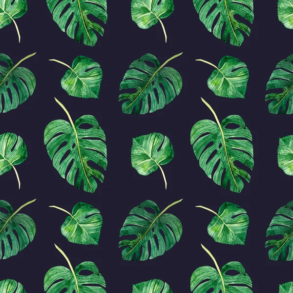 Seamless Pattern Tropical Leaves Dark Background Perfect Scrapbooking Gift Wrapping — Stock Photo, Image