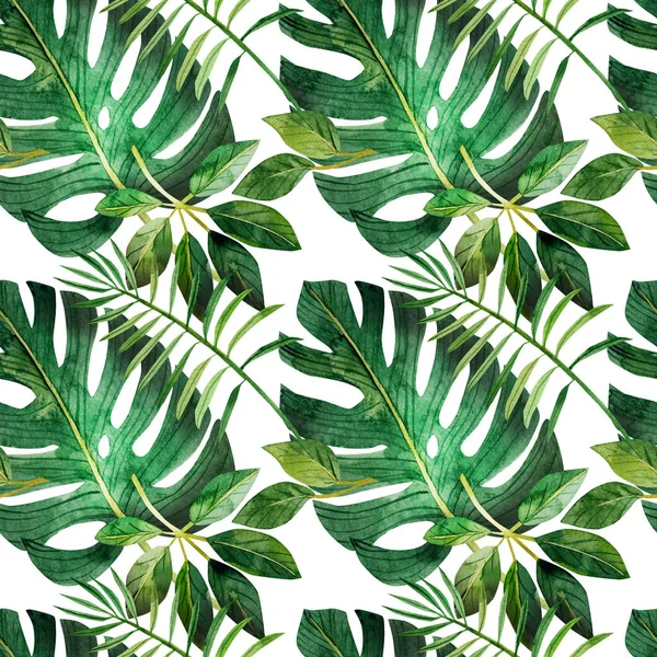 Ein Nahtloses Muster Mit Tropischen Blättern Auf Dunklem Hintergrund Perfekt — Stockfoto