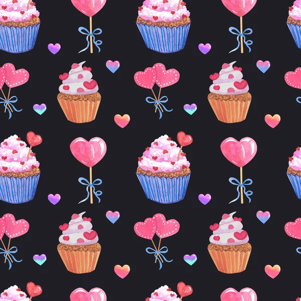 Nahtloses Muster Mit Cupcakes Für Verliebte Print Für Verliebte Digitales — Stockfoto
