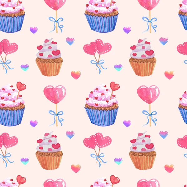 Seamless Pattern Cupcakes Lovers Print Lovers Digital Paper Scrapbooking — Stock Photo, Image