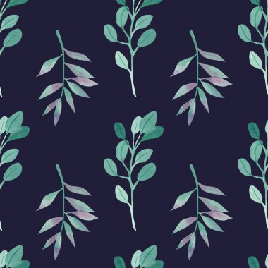 Yeşil bitkiler ve kırmızı böğürtlenlerle kusursuz desenler, bahar teması, yaz zamanı, Noel