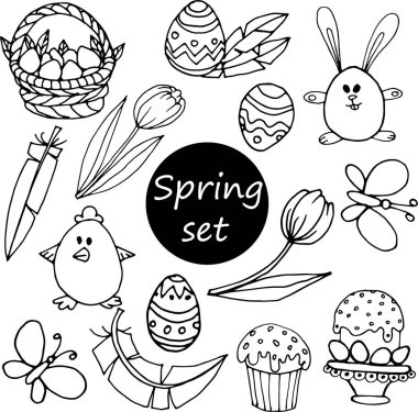 vektör paskalya dooodle kümesi