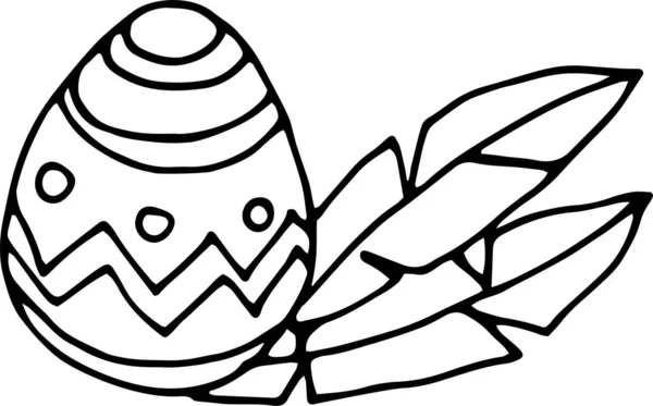 Uovo Pasqua Con Piume Stile Doodle — Vettoriale Stock