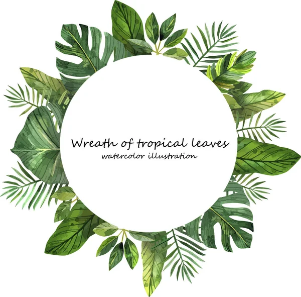 热带树叶的水彩框架 — 图库矢量图片#