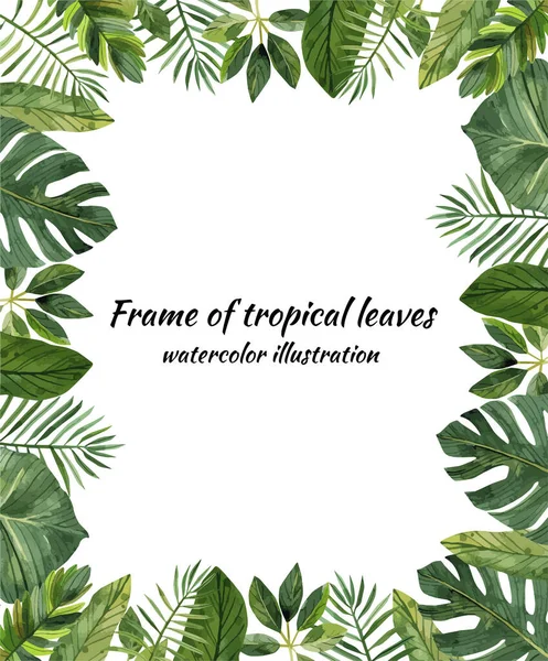 热带树叶的水彩框架 — 图库矢量图片#