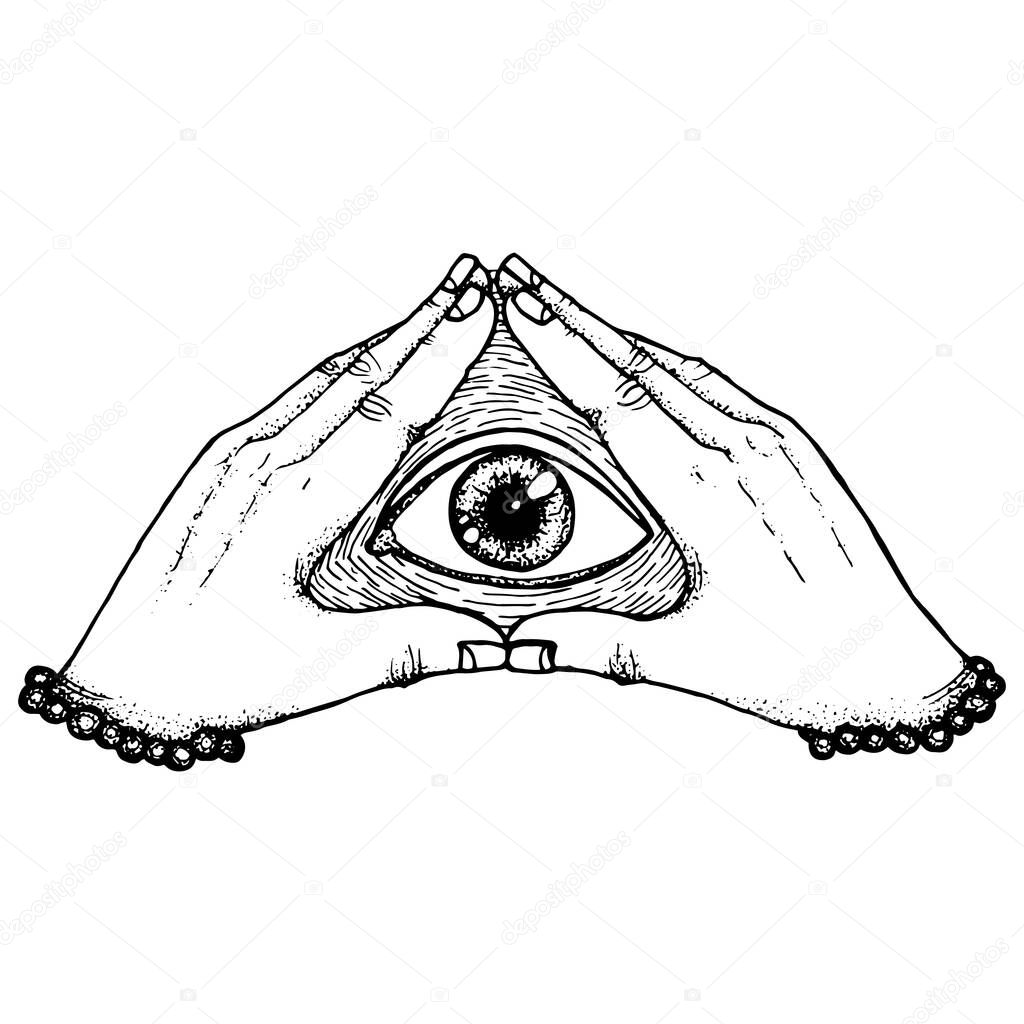 third eye, a mystical symbol in the hands