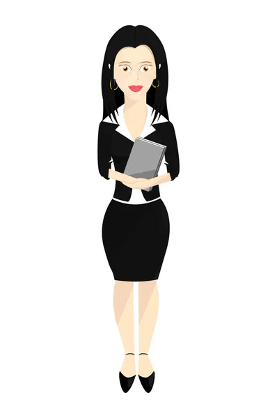 Business woman character formally dressed and holding a book — Φωτογραφία Αρχείου