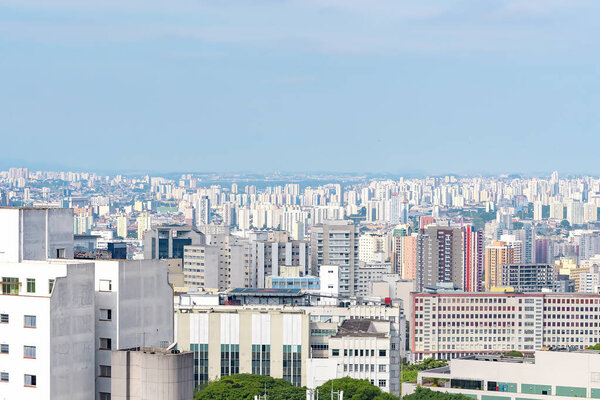 Aerial view of the city of Sao Paulo SP Brazil during the day. Skyline of a city with a lot of high density tall buildings.