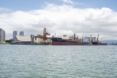 Kargo gemileri Santos Sp Brezilya 'da