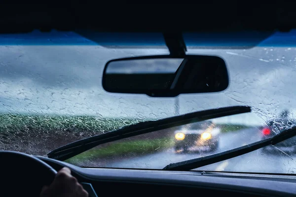 Driving on the road on a rainy day — 스톡 사진