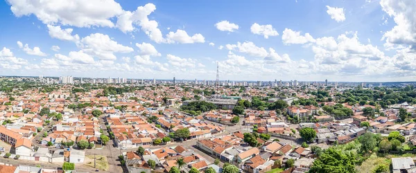 Panoramic aerial view of the Autonomist neighborhood and surroundings, at the city of Campo Grande MS, Brazil. Capital of Mato Grosso do Sul state. Low density area, wooded city in development.