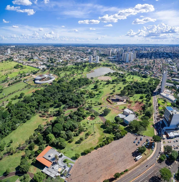 Αεροφωτογραφία Της Πόλης Campo Grande Βραζιλία Και Πάρκο Των Ιθαγενών — Φωτογραφία Αρχείου