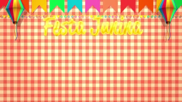 Festa Junina Animasyonu Brezilya Saint John Partisi Çok Renkli Bayraklar — Stok video