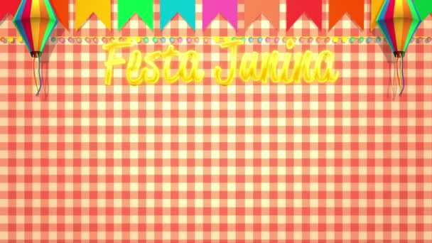 Animation Festa Junina Brasilianische Johannisparty Karierter Hintergrund Mit Mehrfarbigen Flaggen — Stockvideo
