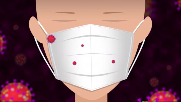 Animation Virus Dans Air Stoppé Par Masque Chirurgical Sur Être — Video